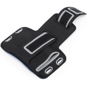 A black Kelan Armband with grey accents, featuring adjustable straps and multiple slots for secure attachment.