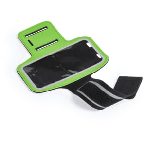 A green Kelan Armband with a transparent front and an adjustable black strap, featuring a logo.