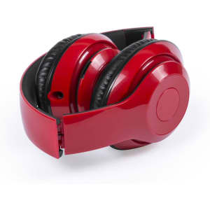 Red Legolax headphones with a glossy finish and black ear cushions, featuring a sleek design and a logo.