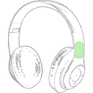 A pair of white headphones with green accents and a logo on the side, featuring soft ear cushions.