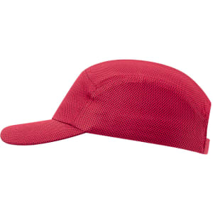A red Fandol Cap made from breathable mesh material, featuring a curved brim and a branding logo.