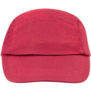 A red Fandol Cap made from mesh material, featuring a structured design and a logo on the front.