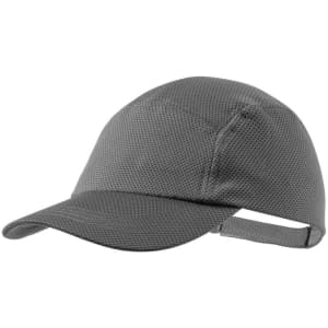 A grey cap with a textured design and an adjustable strap at the back, featuring a logo.