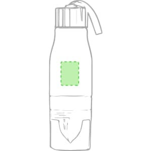 A drink bottle in a sleek design, featuring a light green accent and a cap. It includes a logo on the body.