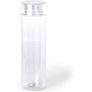 A drink bottle made of clear plastic with a transparent lid, featuring a simple, sleek design.