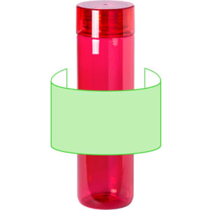 A drink bottle in bright red with a transparent design and a lid, featuring a logo.