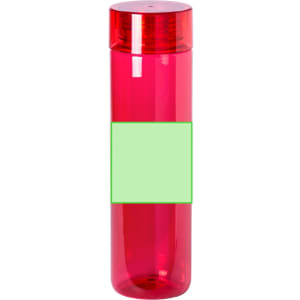 A drink bottle in a vibrant red colour with a transparent design and a blank label area.