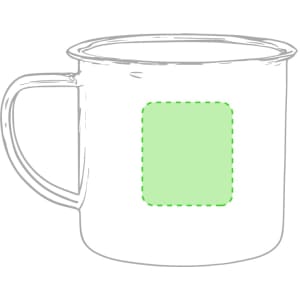 A clear mug with a handle, featuring a light green rectangular section for potential branding or design.
