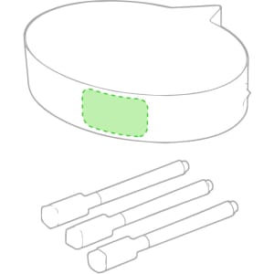 A white message board in a unique shape, accompanied by three markers, ideal for office use.