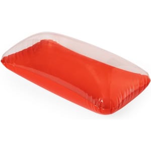 A red inflatable pillow with a transparent outer layer. The shape is rectangular with rounded edges.