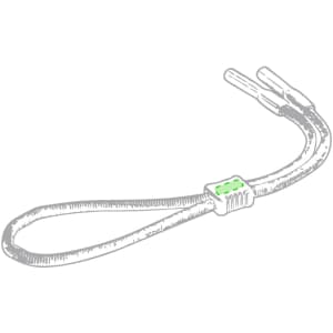 A Balian glasses strap in black with a green centre section, designed for securing sunglasses. Features a logo.