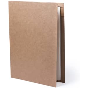 A brown compendium with a simple design, featuring a pocket for documents and a logo on the front.