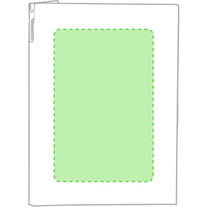 A white folder with a green insert area, featuring a logo on the front. Ideal for office and business use.
