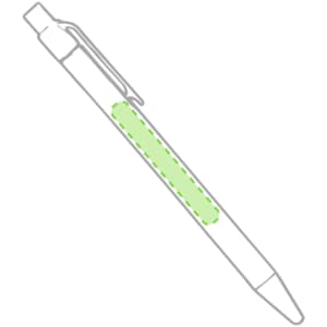A pen with a green transparent section and a clip, designed for writing purposes.
