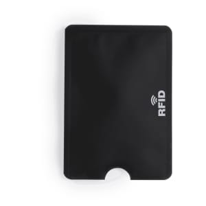A black Becam Card Holder featuring an RFID logo, designed for secure storage of cards.