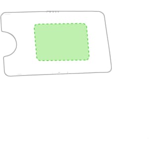 A clear card holder with a green rectangular insert area. Features a slot for easy access and branding.