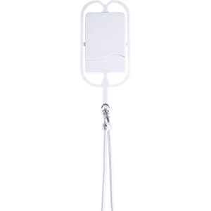 A white Veltux lanyard featuring a cardholder and a secure attachment. Ideal for events and exhibitions.