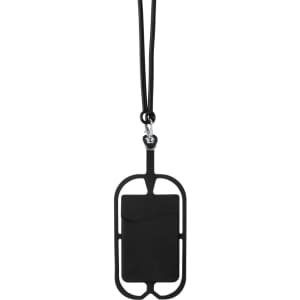 A black Veltux lanyard with a cardholder attachment and a swivel clip for secure use.