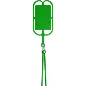 A green lanyard with a cardholder attachment, featuring a logo, suitable for exhibitions and events.