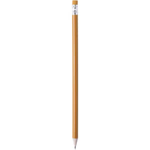 A grey-lead pencil with an orange wooden body and a silver ferrule. The tip is unsharpened and light grey.