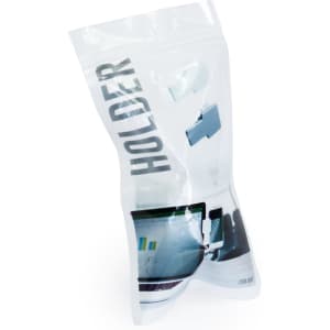 A transparent packaging featuring a product called "Holder" for phone stands, with illustrations of devices and a logo.
