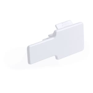 A white phone holder with a simple rectangular design, featuring a small clip for attachment.