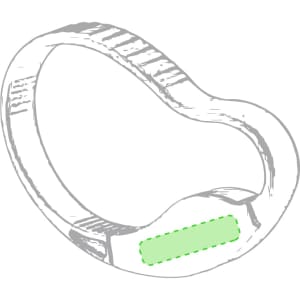 A drink bottle opener in a unique shape, featuring a green section and a simple design. It has a logo.