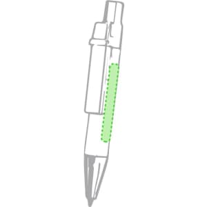 A pen with a transparent green section and a pointed nib, featuring a simple design and a clip.