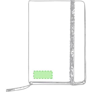 A notepad with a green accent, featuring a logo, in a clean and minimalist design.