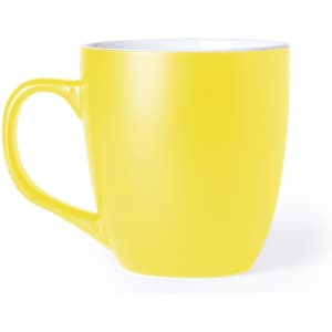 A bright yellow coffee mug with a smooth finish and a comfortable handle. It features a solid colour design.
