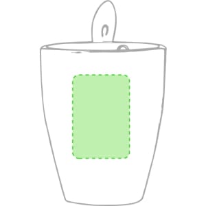 A white coffee mug featuring a blank green area for customisation and a handle.