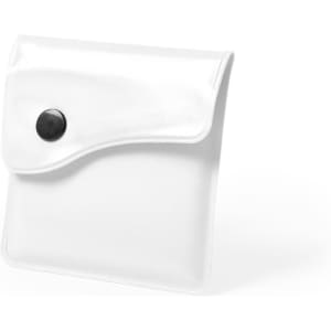 A white pocket ashtray with a snap button closure and a smooth finish. It has a minimalist design.