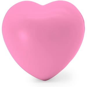 A pink heart-shaped stress relief toy with a smooth surface, featuring a simple design.