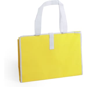 A yellow picnic rug bag with white handles, suitable for carrying outdoor leisure items. It features a simple design.