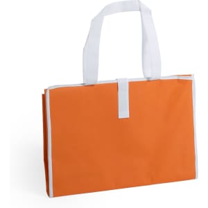 An orange picnic rug bag with white handles, designed for carrying leisure and outdoor items.
