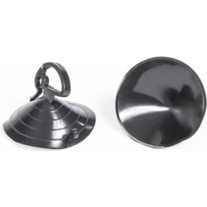 A black sunshade with a conical design and a hook for attachment. Includes a smooth, curved surface.