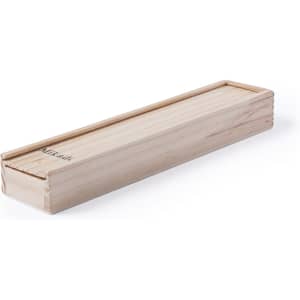 A wooden box for the Mikado Skill Game, featuring a simple design and a natural wood finish.