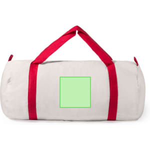 A white tote bag with red straps and a blank logo area for custom branding.