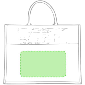 A tote bag with a handle featuring a solid green panel in the centre. The bag has a simple design and outline.