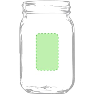 A glass jar with a green label area, featuring a simple and classic design. The jar has a lid and a transparent body.