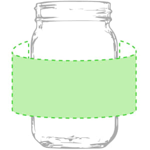 A clear glass jar with a green decorative band. It has a simple design and a logo visible on the jar.