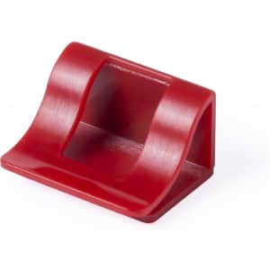 A red webcam cover with a sleek, curved design, featuring a central slot. It has a simple, minimalistic style.