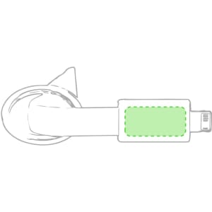 A phone charging cable in white with a green accent. The product features a branding logo.