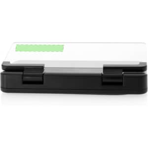 A black car phone holder with a transparent top layer; features a logo on the surface.