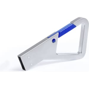 A silver and blue Drelan 8GB USB memory stick with a unique, modern design and a handle-like shape.