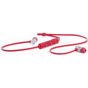 Red Voltar Earphones with grey accents, featuring an in-line control module and a connecting cable.