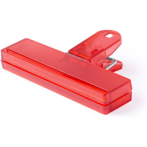 A red Flint Clip carabiner keyring with a flat, rectangular design and a metal attachment loop.