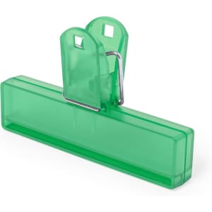 A green Flint Clip carabiner featuring a sleek plastic design and a metal clip for attachment.