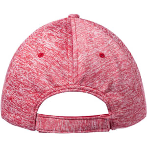 A red cap with a textured fabric, featuring a rear adjustable strap and a logo on the back.