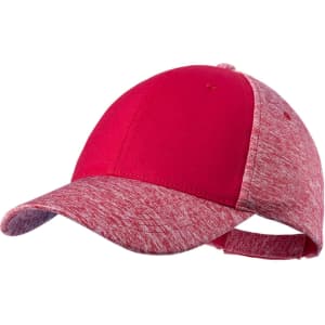 A red cap with a textured design featuring a solid front and a patterned peak. It has a logo on the side.